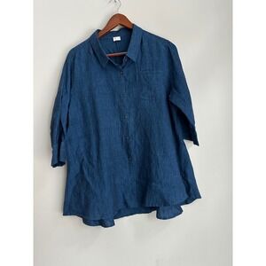 Poetry 100% Linen Button Front Shirt Blue US 10 UK 14